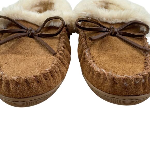 J. Crew Suede Leather Faux Fur Sherpa Lined Slip On Cozy Slippers Women's Size 7 - Picture 3 of 10